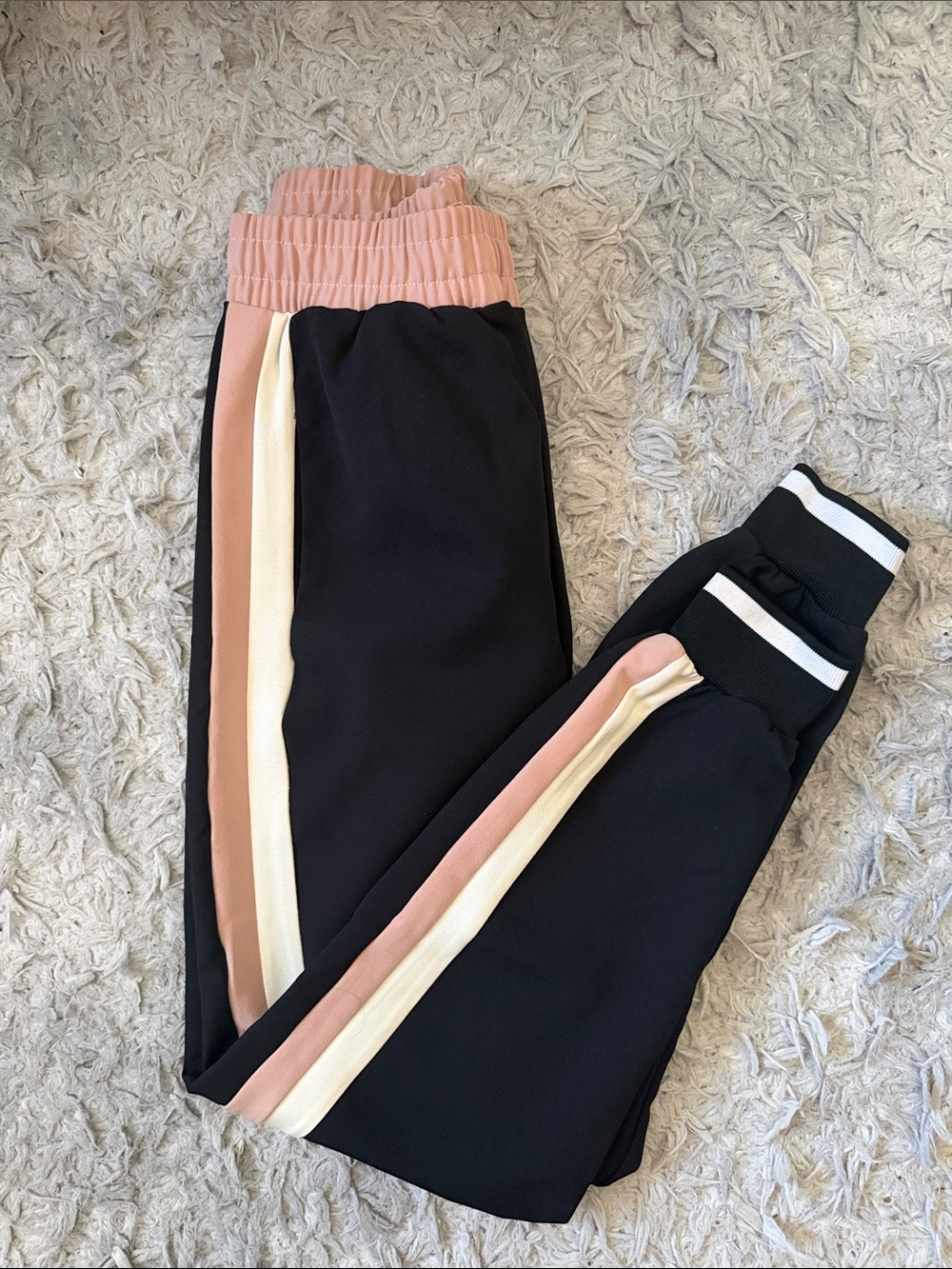Petite Zara Black Joggers with Pink and Cream Side Stripes